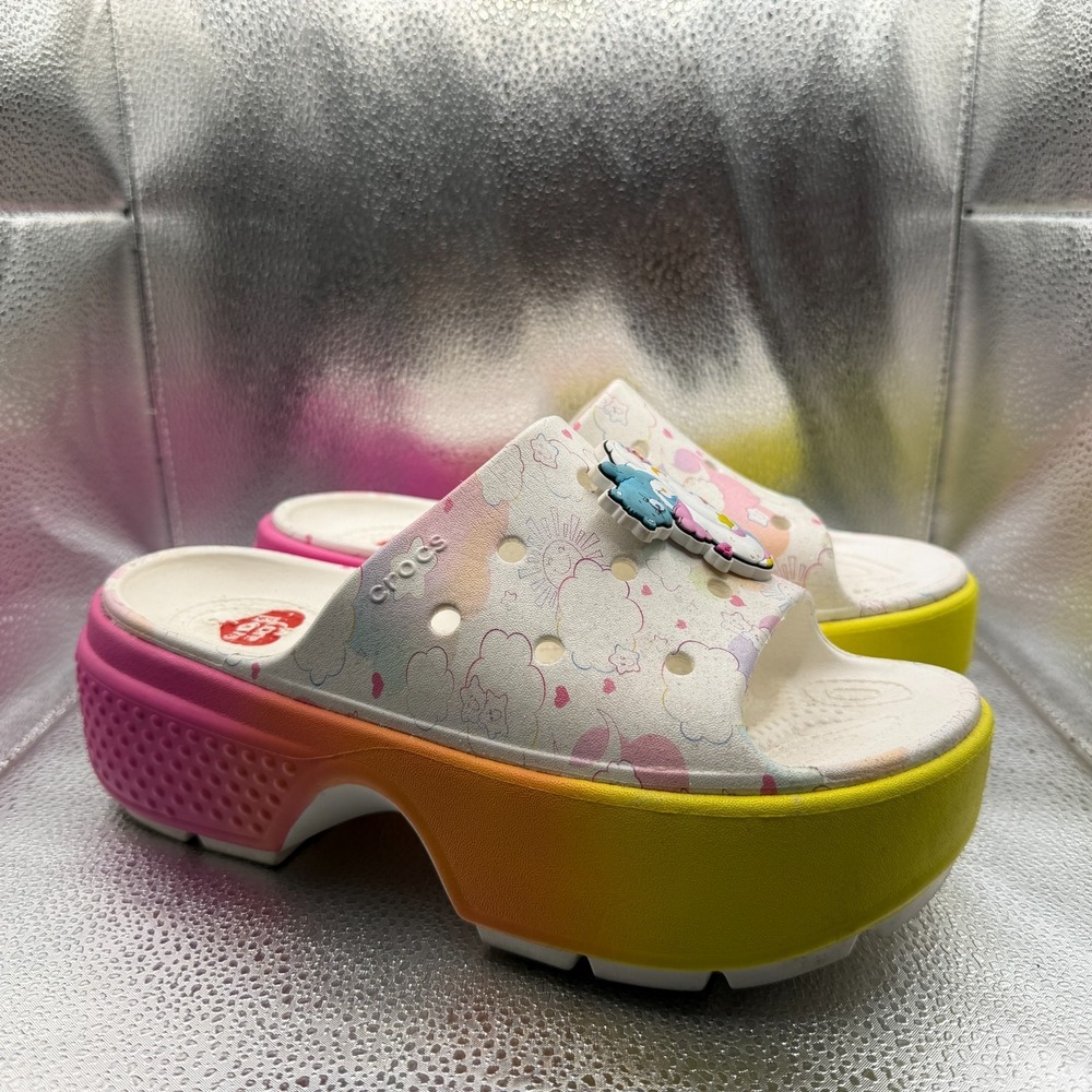 Size 8W Crocs x‎ Care Bears Stomp White Chunky Platform Unisex Slide Sandals